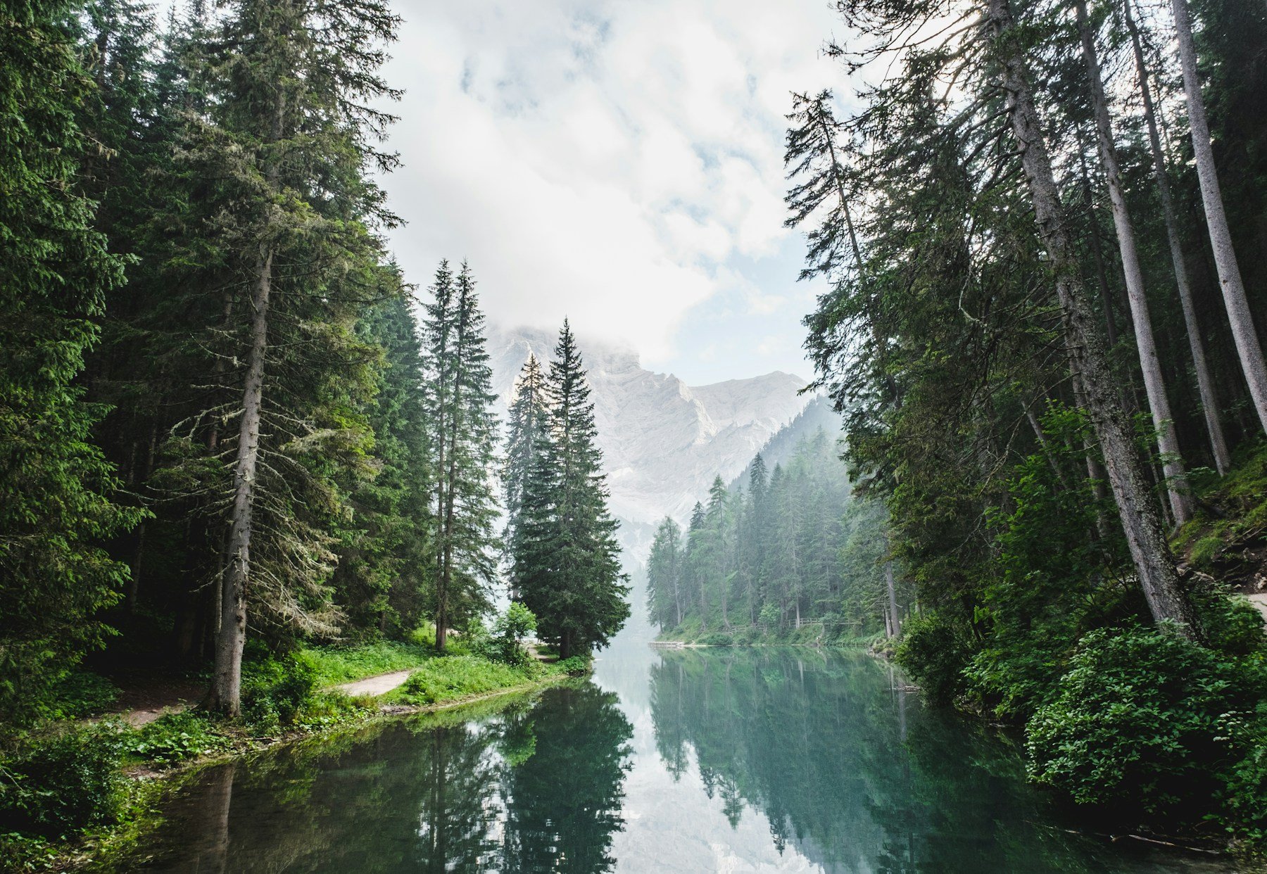 River winding between forested mountains